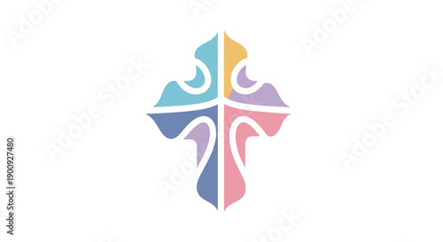 Colorful Cross Symbol with Pastel Shades and Swirling Patterns.