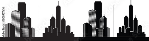 Cityscape silhouette representing urban development and modern architecture at different times of day