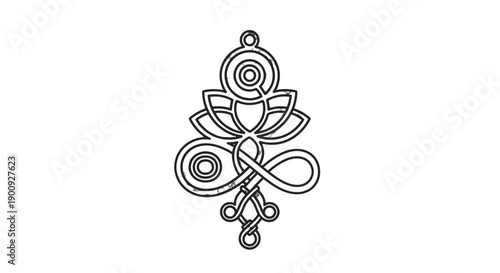 Intricate black line art floral design element.
