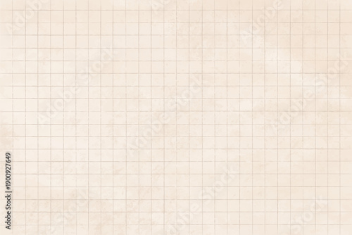 Vintage beige grid paper texture background, old worn notebook sheet pattern