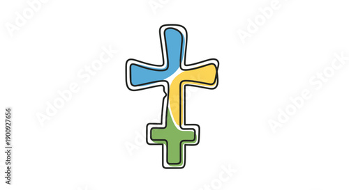 Colorful Cross Symbol with Blue, Yellow, and Green Sections.