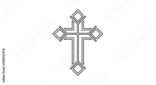 Simple black and white Christian cross symbol with decorative elements.