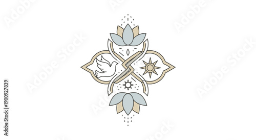 Intricate floral design with lotus and star elements.