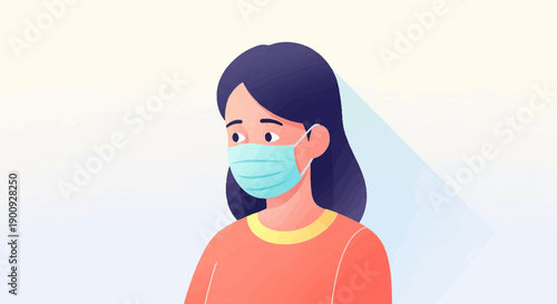 A person wears a protective face mask against a soft, gradient background