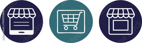 E-commerce Icon Set: A modern, minimalist illustration presenting key symbols representing online retail and shopping, essential elements for the digital business environment.