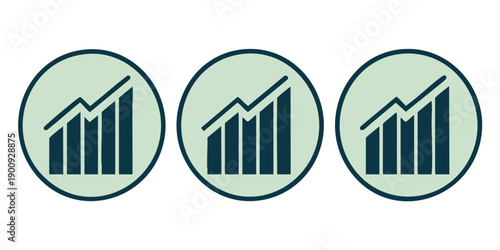 Financial Growth Symbols: A trio of stylized graphs, each within a circular frame, ascend, signifying consistent financial expansion and the upward trajectory of economic progress.