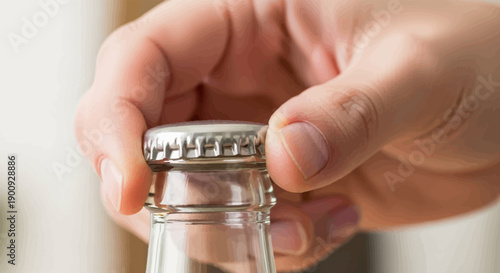 A hand twists off the cap of a clear glass bottle, about to enjoy a cold drink