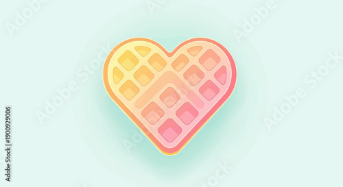 A heart-shaped waffle with a gradient of yellow, orange, and pink on a light blue background