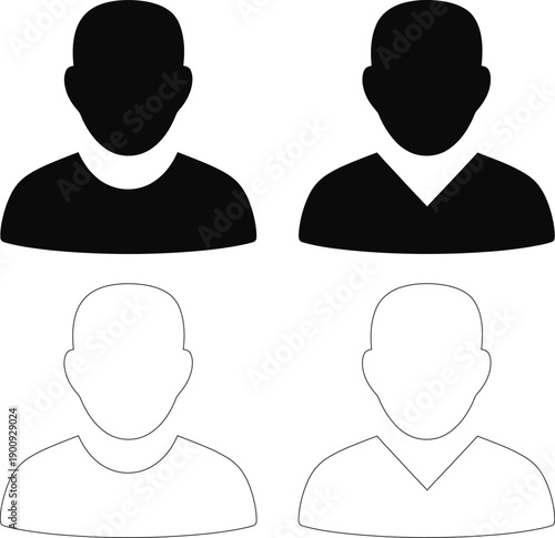 Silhouettes of male figures, representing user profile icons and avatar representations for digital platforms and applications