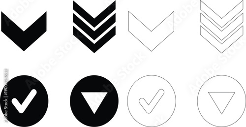 Set of Simple Icons Representing Direction and Selection