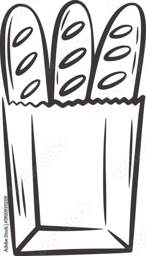 Three baguettes in a paper bag bread food bakery