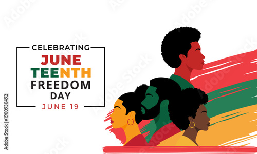 Juneteenth Freedom Day Background with Diverse Black Profiles and Pan-African Colors for Banner, Poster, Greeting Card and template
