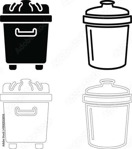 Vector Icons of Garbage Cans and Recycling Bins