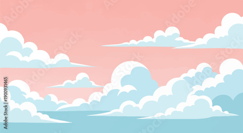 A pixelated sky with soft pink clouds against a light blue horizon