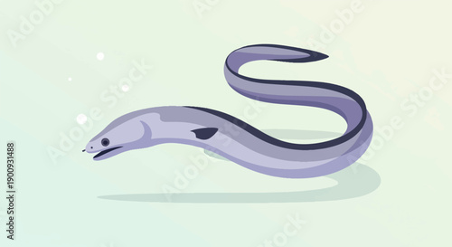 A purple eel gracefully swims through light blue, green, and yellow gradient water