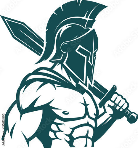 Ancient Spartan Warrior Silhouette Vector with Greek Helmet and Sword for Fitness Branding, Sports Team Logos, Gym Mascots, and Heroic Mythological Concept Designs