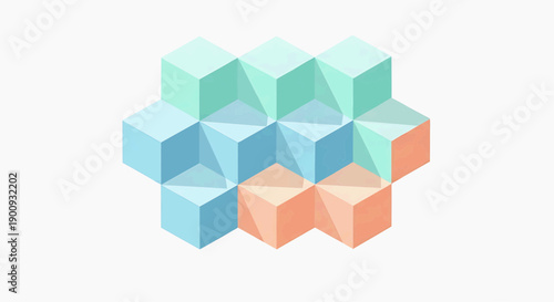 Modern geometric pattern of interlocking 3D cubes in a soft, pastel color palette, creating an abstract and dynamic visual composition ideal for contemporary graphic design and digital projects