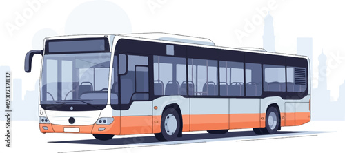 A modern, elongated passenger bus with tinted windows, depicted on a city street