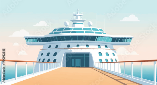 A pixelated, artistic view of a large cruise ship's bow on a calm sea