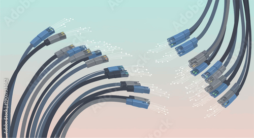 A network of fiber optic cables in shades of blue and gray