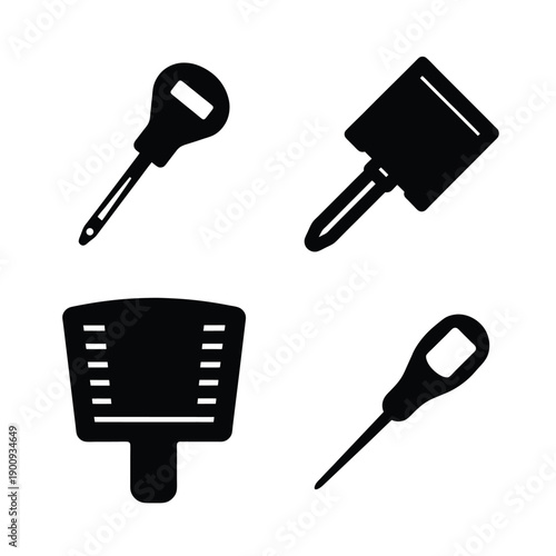 Set of four different types of screwdrivers and a key extractor tool