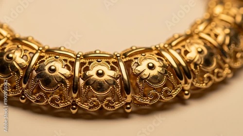 Luxury gold bracelet with intricate floral designs and ornate details