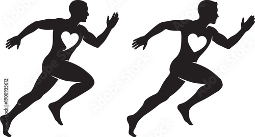 Athletic Male Runners with Heart Symbol, Fitness Concept