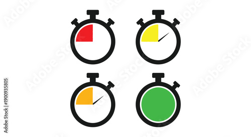 Four stopwatch icons illustrating time progress indicators using red, yellow, and green sections