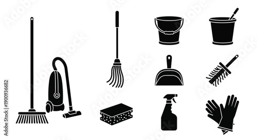 Set of Cleaning Supplies Icons