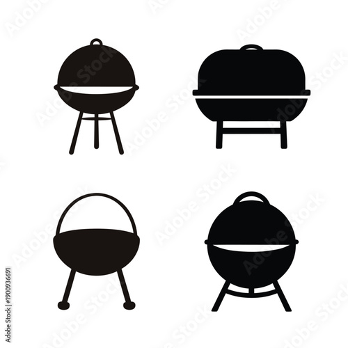 Four different styles of portable barbecue grills depicted in black and white silhouettes