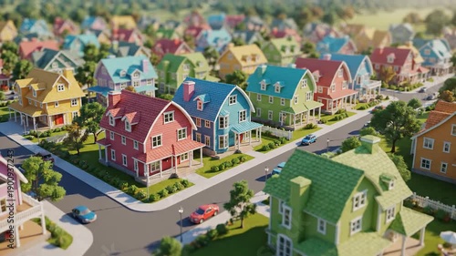 Wallpaper Mural Colorful houses in a suburban neighborhood with a swimming pool. Torontodigital.ca