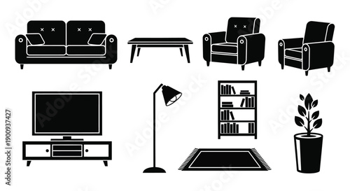 Set of Living Room Furniture Icons