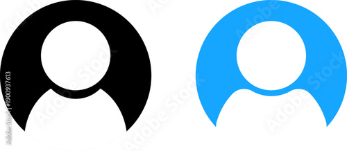 Black and blue faceless generic user profile icons representing a person or anonymous avatar account symbol, isolated on transparent background