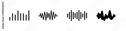 Sound waves and frequencies vector icons. Solid and outlined waveform for tech and audio design.