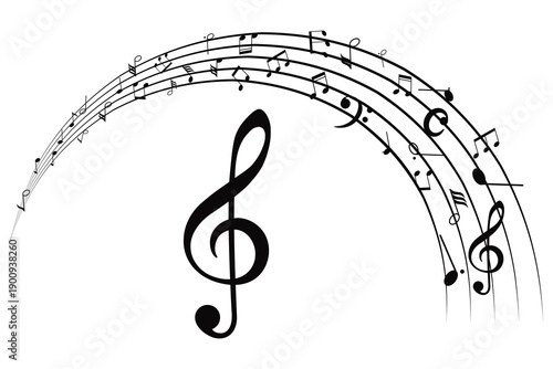 Music notes wave set, group musical notes abstract background.  Music notes icon set. Musical key symbols. Music notes symbol vector illustration. 