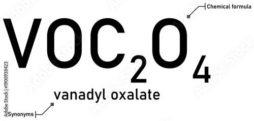 Vanadyl oxalate chemical formula with callout titles