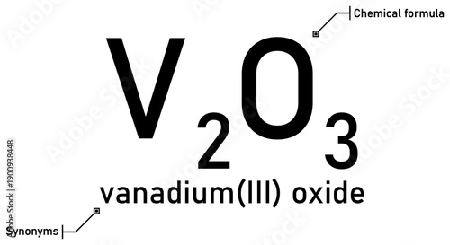 Vanadium (III) oxide chemical formula with callout titles