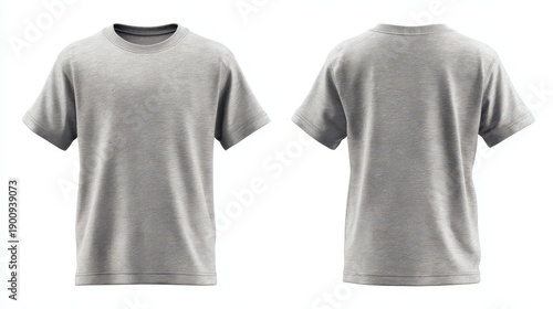 Grey melange t-shirt mockup showing front and back views, isolated on white background
