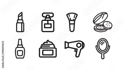 Beauty Icons: Lipstick, Perfume, Brush, Powder, Cream, Dryer, Mirror