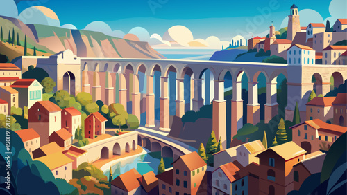 Very beautiful panoramic view of Constantine, famous for its many bridges connecting cliffs, blending dramatic geography, historic engineering, and vibrant Algerian city life.