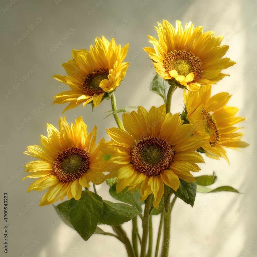Obraz premium Vibrant sunflowers in natural light creating an inviting floral arrangement