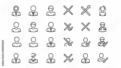 People icons with checkmarks and crosses.