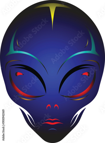 Alien Face Vector Illustration with Futuristic Neon Markings Blue Extraterrestrial Head Isolated on White Background Sci-Fi Character Design for Gaming Cyberpunk Posters and Graphic Projects.