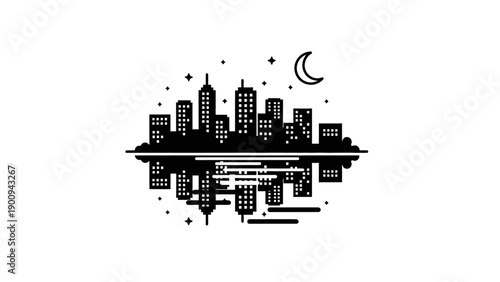 Black and white city skyline silhouette.