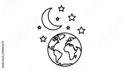 Black and white earth planet icon.