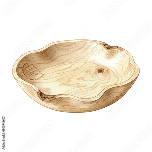 Hand-Drawn Rustic Natural Wood Grain Decorative Bowl Illustration