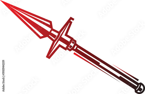 Medieval Halberd Spear Vector Illustration with Red and Black Gradient, Ancient Warrior Polearm Weapon Icon Isolated on White Background.