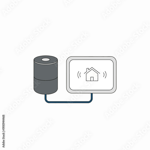 Minimal flat vector illustration of smart home technology devices such as smart speaker and home hub, clean simple shapes