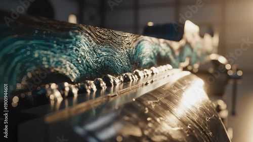 Close Up of Industrial 3d Printing Process Creating Textured Metal Surface