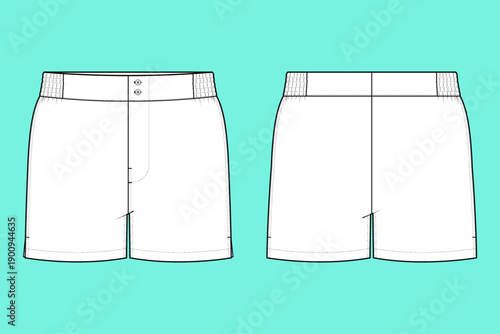 Modern Tailored Boxer Lounge Shorts Technical Flat Sketch